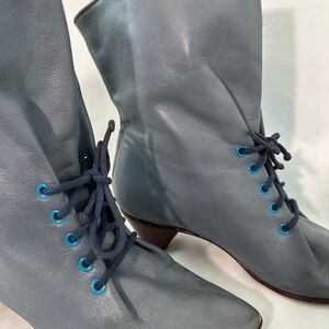 Vintage Charles Jourdon Pale Blue Leather Women's Ankle Boots